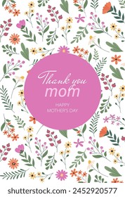 Tarjeta de felicitación del Día de la Madre con hermosas flores de colores. Plantilla de Vector editable para tarjeta de felicitación, cartel, Anuncio, invitación, publicación en redes sociales.	