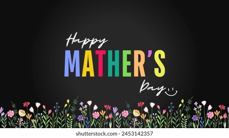 happy mother's day greeting card with flower on black background
