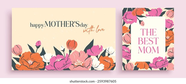 Happy Mother's Day greeting card, banner, cover, poster, vector illustration with beautiful blossom flowers.