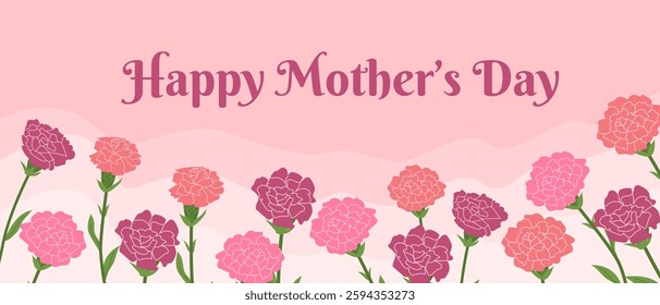 Happy mother's day greeting card design with pink carnations for celebration.