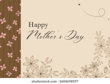 Happy mother's day greeting card template vector design illustration. Beige background with aesthetic flowers design for mom celebration card.