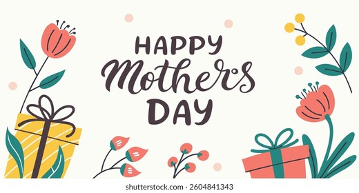 Happy Mother's Day greeting card with beautiful flowers, floral holiday design for Mother's Day celebration, elegant floral card illustration