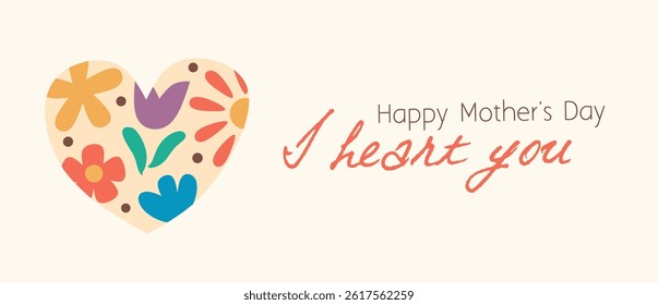 Happy Mother's day greeting card. beautiful floral art, abstract heart shaped on white background poster and banner. Creative spring card template with typography text. Happy Women's Day illustration.