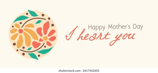 Happy Mother's day greeting card with beautiful floral shapes, flowers art on white background poster and banner. Creative spring card template with typography text. Happy Women's Day illustration.