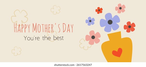 Happy Mother's day greeting card with beautiful floral, abstract flowers on white background poster and banner. Creative spring card template with typography text. Happy Women's Day illustration.