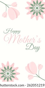 Happy Mother's Day Greeting Card with Pink Heart Frame and Flower Accent, Romantic Pastel Background, Vertical Design