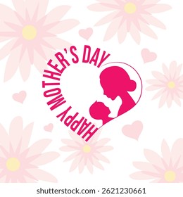 Happy Mother's Day  greeting card, poster, background, vector illustration with beautiful blossom flowers and hearts
