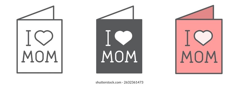 Happy Mothers day greeting card icon collection, typography and holiday, mom day card vector icon set, vector graphics, editable stroke outline sign, eps 10