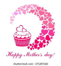 Happy Mother's Day! Greeting card. Celebration  background with Cupcake and place for your text. Vector Illustration 