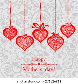 Happy Mother's Day! Greeting card. Celebration background with heart and place for your text. Vector Illustration 
