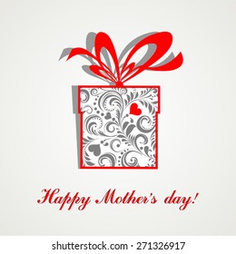 Happy Mother's Day! Greeting card. Celebration grey background with gift boxes and place for your text. Vector Illustration 