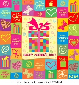 Happy Mother's Day! Greeting card. Celebration background with gift boxes and place for your text. Vector Illustration