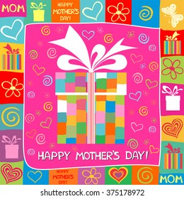 Happy Mother's Day! Greeting card. Celebration pink background with gift boxes and place for your text. Vector Illustration