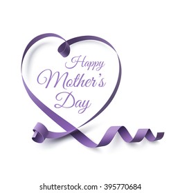 Happy Mother's Day greeting card template. Background with ribbon and heart isolated on white. Vector illustration.