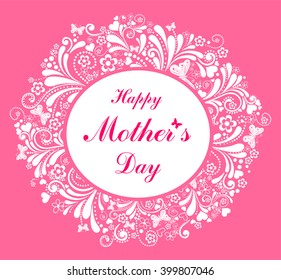 Happy Mother's Day! Greeting card. Celebration pink background with heart, flower and place for your text. Vector Illustration