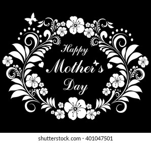 Happy Mother's Day! Greeting card. Celebration black background with flowers and place for your text. Vector Illustration