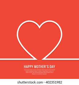 Happy mother's day greeting card. Mothers day minimal background with outline heart. Flat vector illustration. EPS10.