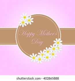 Happy Mother`s Day Greeting Card with pink background. Vector illustration.