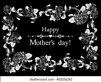 Happy Mother's Day! Greeting card. Celebration black background with flowers and place for your text. Vector Illustration