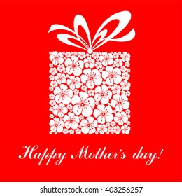 Happy Mother's Day! Greeting card. Celebration red background with gift boxes and place for your text. Vector Illustration