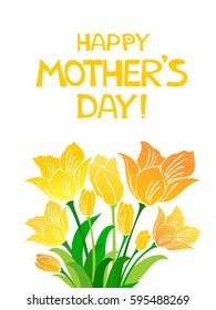 Happy Mothers Day. Mothers day greeting card with Blooming Tulip Flowers. Vector illustration