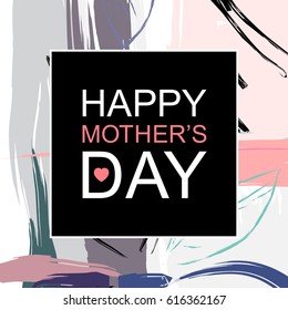 Happy Mother's Day greeting card, background or poster for typographic design.
Hand drawn branches, swirls and flower in trendy style with textures. Vector illustration  