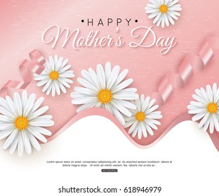 Happy Mothers day greeting card with typographic design and chamomile flowers. Vector illustration for banner, poster