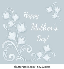 Happy Mothers Day greeting card. Paper flowers with soft shadow vector illustration