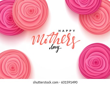 Happy Mother's day, greeting card with beautiful flowers in the style of paper art illustration.