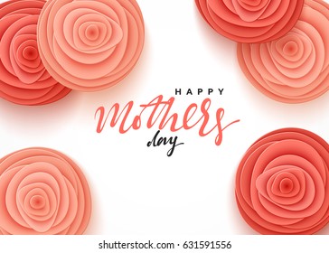 Happy Mother's day, greeting card with beautiful flowers in the style of paper art illustration.