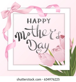 Happy Mother's Day greeting card. Vector illustration. Greeting card with flowers background