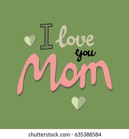 Happy Mother's Day greeting card with paper hearts and handwritten calligraphy. Thank You Mom handwritten inscription.