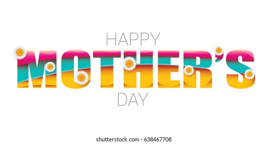 Happy Mothers day greeting card with typographic design and flowers isolated on white background. Banner for moms