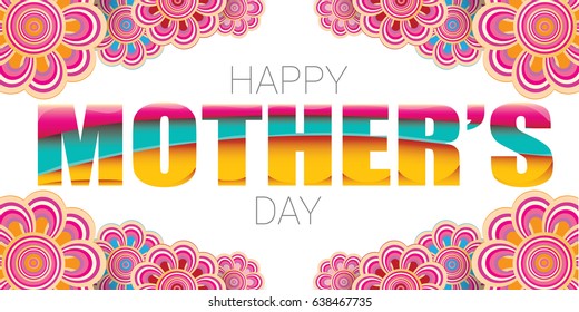 Happy Mothers day greeting card with typographic design and flowers isolated on white background. Banner for moms