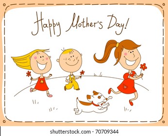 Happy Mothers Day greeting card. Vector illustration.