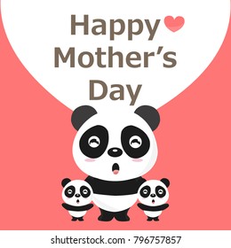 Happy Mother's Day Greeting Card. Mom and baby panda cartoon.