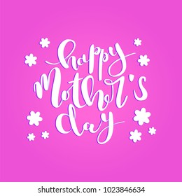 Happy mother's day greeting card/banner template. Handwritten 3d text on a bright pink background.