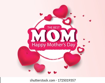 Happy Mother's day greeting card,poster,banne. Paper cut heart shape , holiday background. Vector illustration.