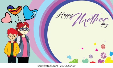 Happy mothers day greeting cards invitations vector ilustration with cartoon character and blank space area 