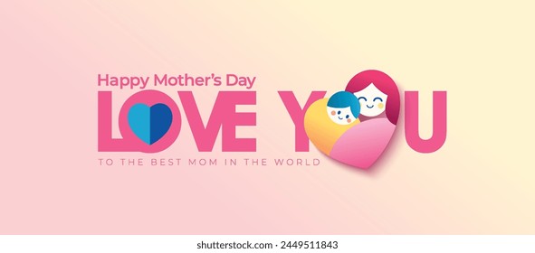 Happy Mother's Day greeting cards with beautiful blossom flowers in flat geometric style. Vector background for banner, poster