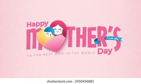 Happy Mother's Day greeting cards with beautiful blossom flowers in flat geometric style. Vector background for banner, poster