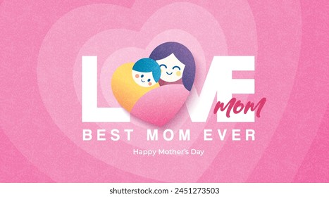 Happy Mother's Day greeting cards with beautiful blossom flowers in flat geometric style. Vector background for banner, poster