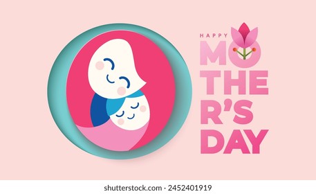 Happy Mother's Day greeting cards with beautiful blossom flowers in flat geometric style. Vector background for banner, poster