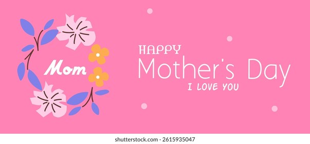 Happy Mother's day greeting cards with beautiful blossom flowers on pink background. Creative cards with topography text.