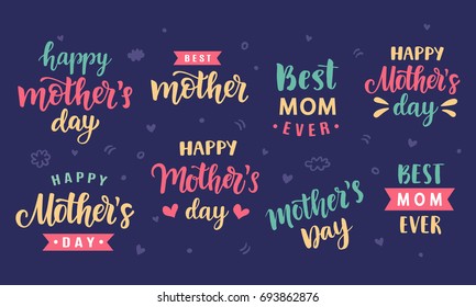 Happy Mothers day greeting cards, holiday posters set with modern calligraphy. Ink hand drawn lettering. Typography design. Vector illustration