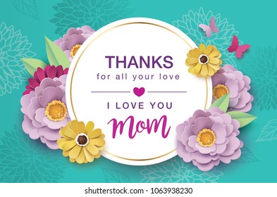 Happy mother's day greeting design with beautiful blossom flowers