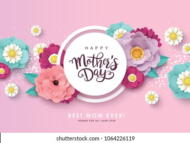 Happy mother's day greeting design with beautiful blossom flowers