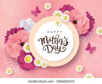 Happy mother's day greeting design with beautiful blossom flowers