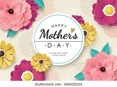 Happy mother's day greeting design with beautiful blossom flowers