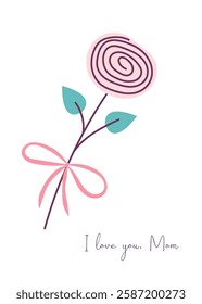 Happy Mothers Day greeting design with rose background. Design template for card, banner, poster. Minimalistic vector illustration
